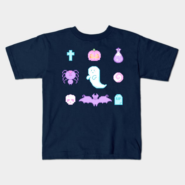 Pixelated Halloween (pastel) Kids T-Shirt by Luna-Cooper